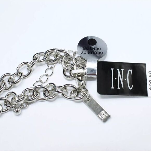 Crystal Rondell Two Row Silver Necklace by INC. NWT 19" - Picture 3 of 3